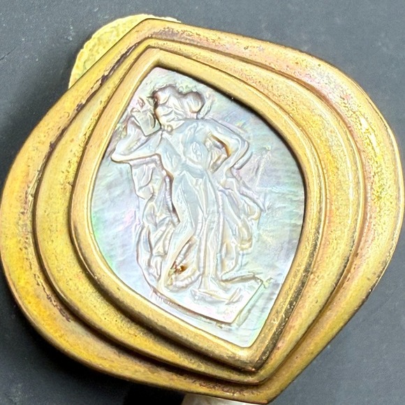 Stephen Dweck 1.5" Earrings - Sterling Bronze Cameo & Pearl Drop Clip-On - Picture 5 of 7